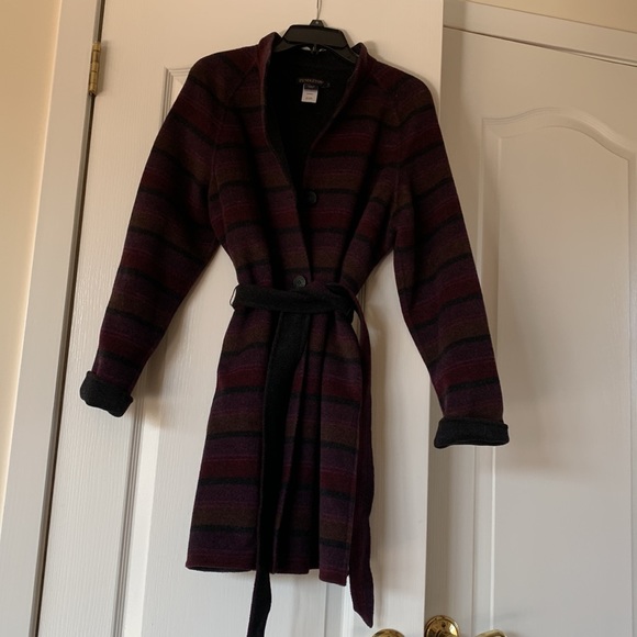 Pendleton soft Wool Wrap Jacket gray black plum stripes Size Large reversible - Picture 8 of 12